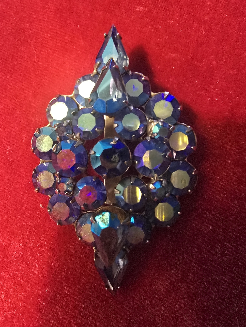 Vintage Iridescent Blue Crystal Cluster Brooch - Women Jewelry